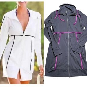 ATHLETA Spinnaker Long Sun Jacket Gray Pink Size Medium